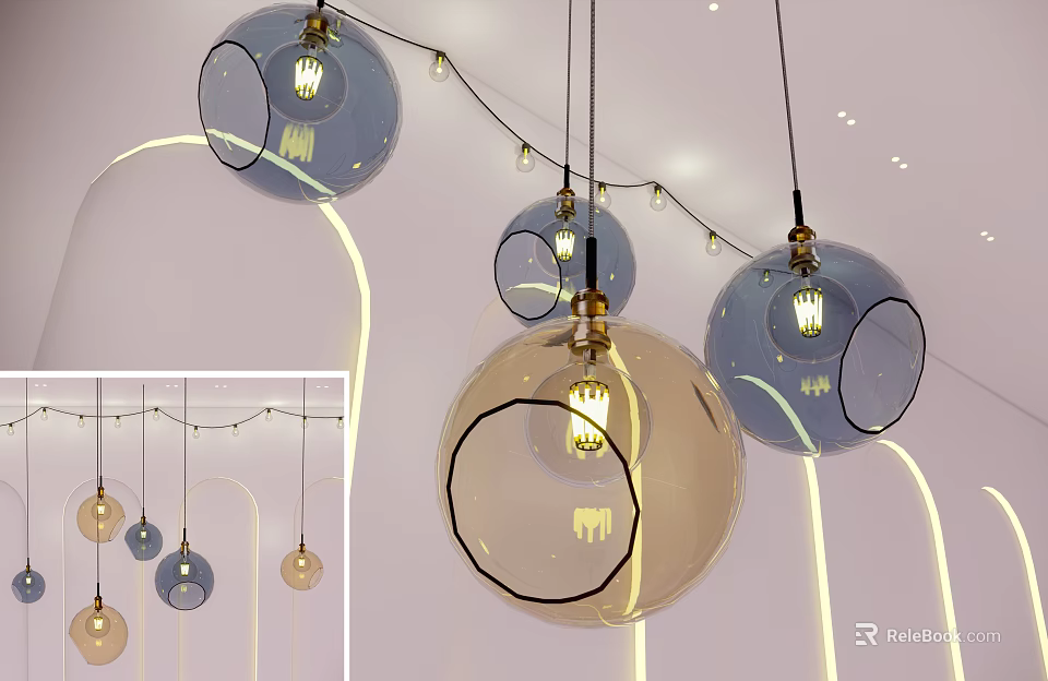 Modern Spherical Glass Pendant Lights With Colorful Transparent Design For Interior Decoration 3d model 