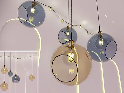 Modern Spherical Glass Pendant Lights With Colorful Transparent Design For Interior Decoration 3d model
