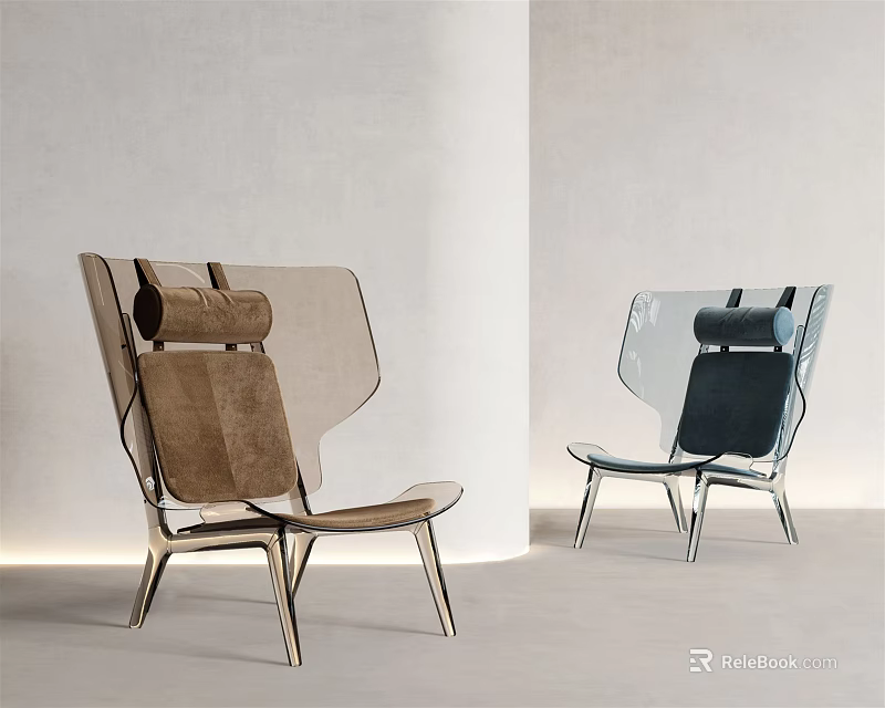 Stylish Modern Leisure Chair With Transparent Backrest Metal Frame And Two Tone Design 3d model 