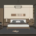 Modern Bedroom Interior Design With Wooden Bed Nightstand Wardrobe And Pendant Light