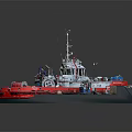 Red Tugboat Model on Display with Deck Equipment Lifesaver and Control Console 3d model