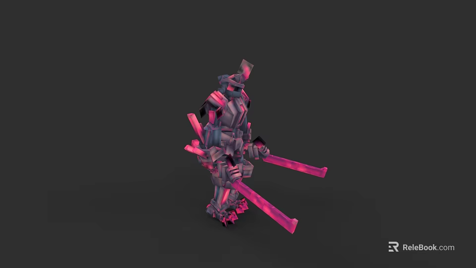 Futuristic Game Movie Character Mech Samurai With Pink Blades And Metallic Armor 3d model 