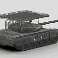 Military Tank With Metal Structure Top Railing Platform Cannon Barrel And Tracks