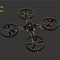 Sleek Black Four Rotor Drone Design With Propellers And Central Blue Light