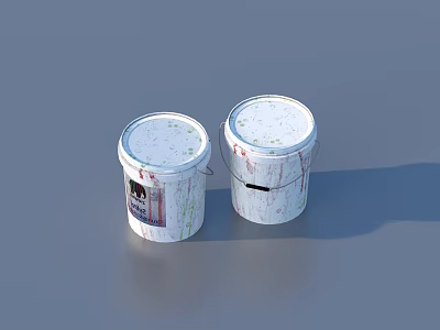 Two White Buckets With Handles And Labeled Design For Home Storage Use 3d model
