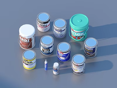 Assorted Hardware Tools With Colorful Paint Cans And Small Bottles For DIY Projects 3d model