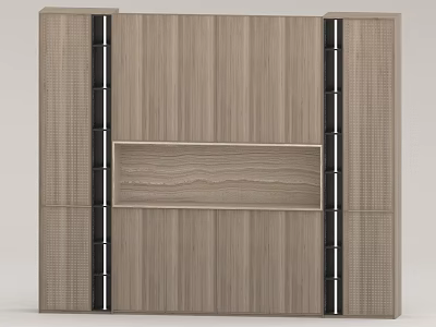 Modern Wooden Bookcase With Vertical Lines Natural Wood Grain And Black Accents 3d model