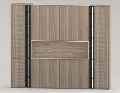 Modern Wooden Bookcase With Vertical Lines Natural Wood Grain And Black Accents 3d model