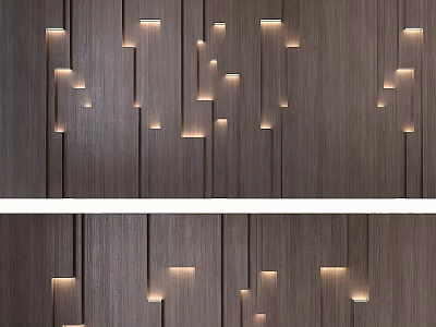 Modern Wooden Feature Wall With Vertical Slats And Built In Warm Lighting Design 3d model