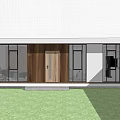Modern Detached Villa With Wooden White Facade Large Glass Windows Green Lawn And Trees