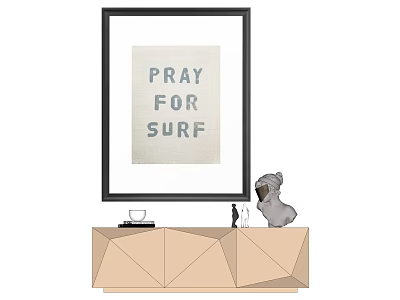 Decorative Framed Pray For Surf Print On Geometric Cabinet With Koala Figurine 3d model