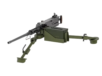 Heavy Duty Tactical Military Machine Gun With Bipod Stand And Ammunition Box 3d model