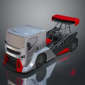 Silver And Red Race Car With Aerodynamic Body And Rear Spoiler Design