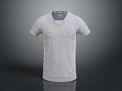 White Short Sleeve V Neck T Shirt With Chest Logo Casual Sporty Design 3d model