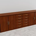 Dark Brown Wooden Tea Cabinet With Golden Handles Drawers And Cabinet Doors