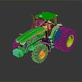 Green Heavy Duty Tractor With Large Yellow Wheels And Spacious Operator Cab 3d model