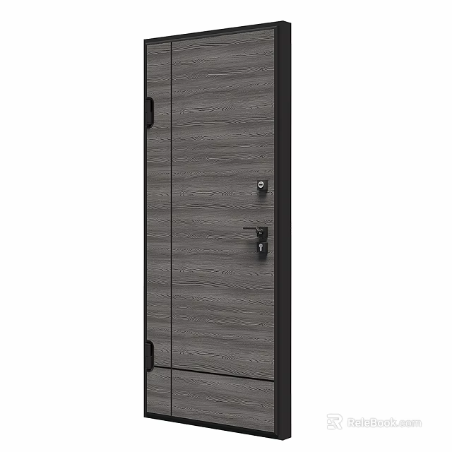 Modern Wooden Door Design With Black Frame Lock Handle And Wood Grain Texture 3d model 