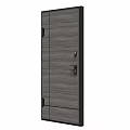 Modern Wooden Door Design With Black Frame Lock Handle And Wood Grain Texture