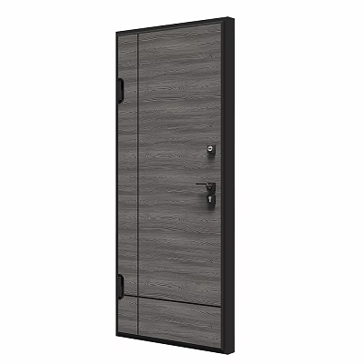 Modern Wooden Door Design With Black Frame Lock Handle And Wood Grain Texture 3d model