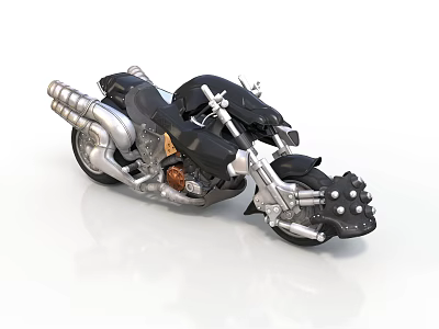 Futuristic Black And Silver Motorcycle With Metallic Exhaust And Leather Seat 3d model
