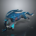 Fierce Blue Black Game Movie Monster Character With Braided Mane Sharp Claws And Glowing Parts