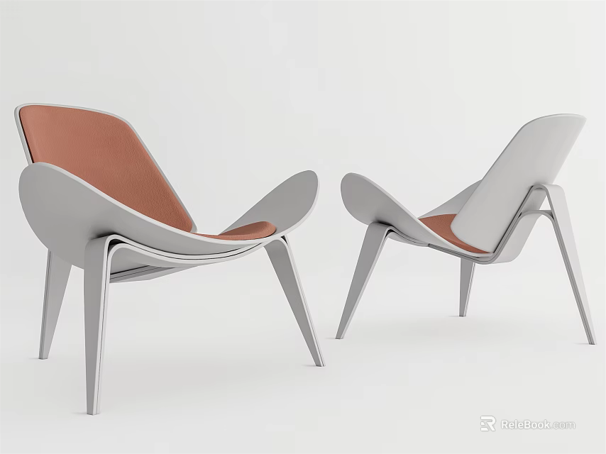 Modern Accent Chair With Orange And White Seat Silver Frame Sleek Lines Two Piece Set 3d model 