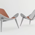 Modern Accent Chair With Orange And White Seat Silver Frame Sleek Lines Two Piece Set