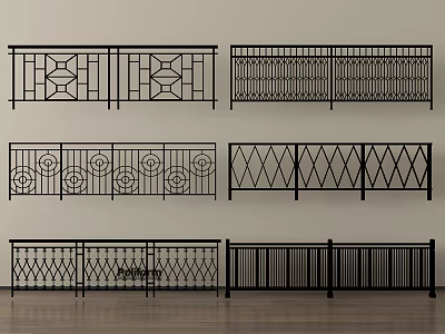 Different Styles Of Wrought Iron Railings With Intricate Patterns And Designs 3d model