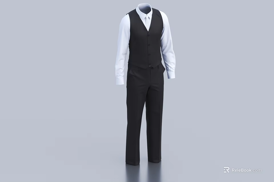 Formal Men's Clothing Set With Black Vest White Shirt And Pants 3d model 