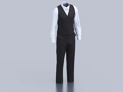 Formal Men's Clothing Set With Black Vest White Shirt And Pants 3d model