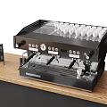 Modern Professional Coffee Machine As Kitchen Appliance On Wooden Countertop With Black Sign