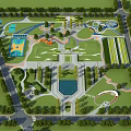 Scenic Urban Park Landscape With Green Spaces Pedestrian Paths And Central Fountain