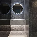 Modern Hotel Guest Room with Stone Walls White Toilet Glass Partition and Wooden Accents