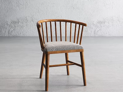Modern Accent Chair With Wooden Frame Slatted Curved Backrest And Gray Fabric Cushion 3d model