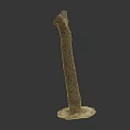 Tall Slender Decorative Wooden Sculpture with Textured Surface and Stone Base