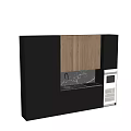 Modern Black Kitchen Cabinets With Wooden Panel Countertop Sink And Built-in Appliance