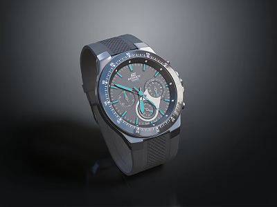 Trendy Modern Fashion Watch Featuring Blue Dial Rubber Strap and Sleek Metal Case Design 3d model