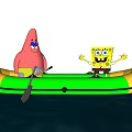 SpongeBob SquarePants And Patrick Star On Inflatable Raft With Water Reflection And Mountains 3d model