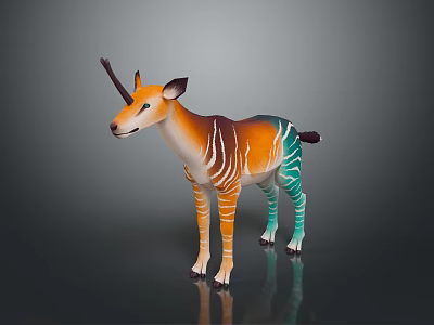 Colorful Striped Horned Animal Figurine With Vibrant Orange Green And White Patterns 3d model