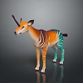 Colorful Striped Horned Animal Figurine With Vibrant Orange Green And White Patterns