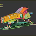 Orange Commercial Equipment With White Stripes Green Accents And Mechanical Support Legs