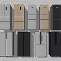 Assorted Refrigerators with Multiple Styles and Colors Displayed on Gray Wall
