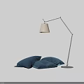 Modern Stylish Floor Lamp with Blue Cushions in Black Setting and White Light Strip