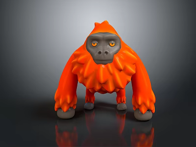 Orange Gorilla Character Figure With Fluffy Mane Gray Face And Standing Pose 3d model