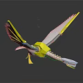 Yellow and White Paper Crafted Bird With Spread Wings on Reflective Surface 3d model