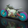 Futuristic Concept Motorcycle With Colorful Blue Pink Rims And Character Graphic Design