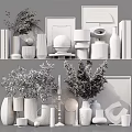 Modern Minimalist Decorative Ornament Set With Vases Framed Art Dried Plants And Geometric Decor