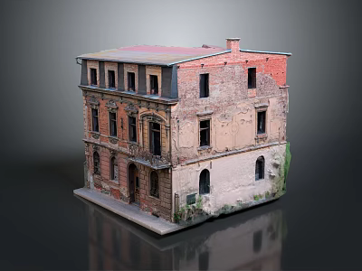 Old Multi Story Building With Dilapidated Red Brick Exterior And Weathered Architectural Walls 3d model