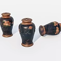 Black Ceramic Vessels Featuring Gold Pink Floral Patterns Three Pieces Arrangement 3d model