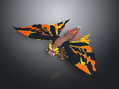 Mythical Dragon Character Flying With Orange Black Fire Wings And Detailed Claws 3d model